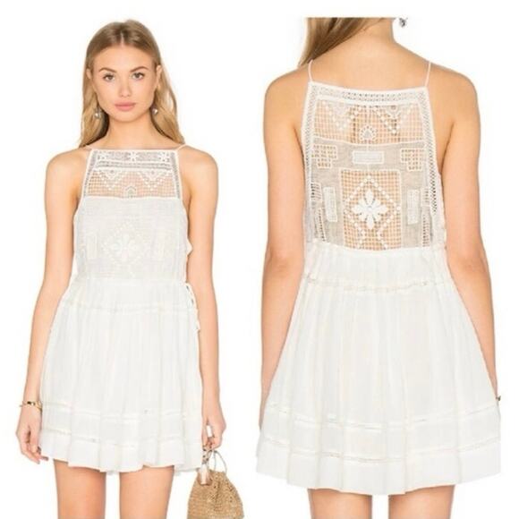 Free People Emily Dress White Crochet Square Neck Tiered Mini Dress Size XS - Picture 2 of 10